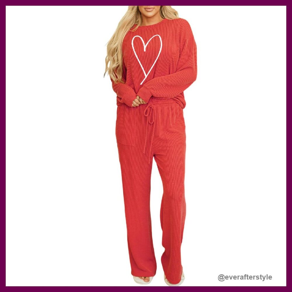 Luxury Ribbed Pajama Set Cozy Loungewear Long Sleeve Top Pants Pockets